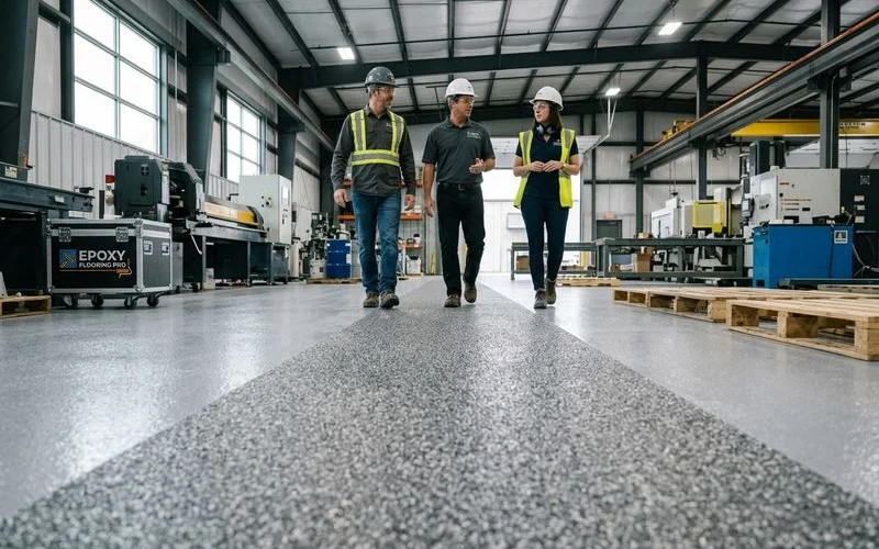 Non-slip aggregate finish applied in high-traffic pedestrian aisle marking system