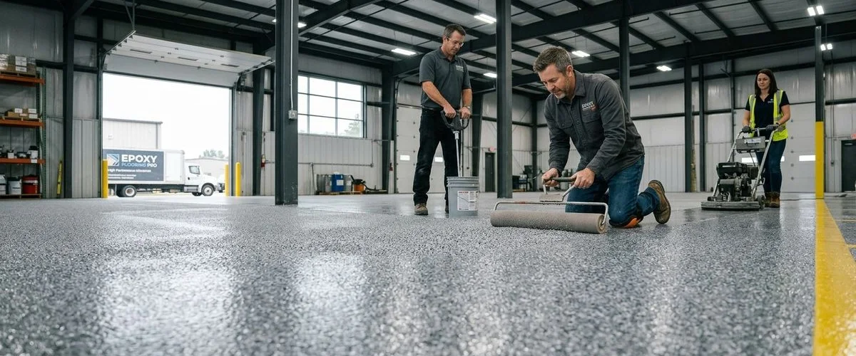 Non-slip aggregate broadcast floor coating in Michigan food processing facility